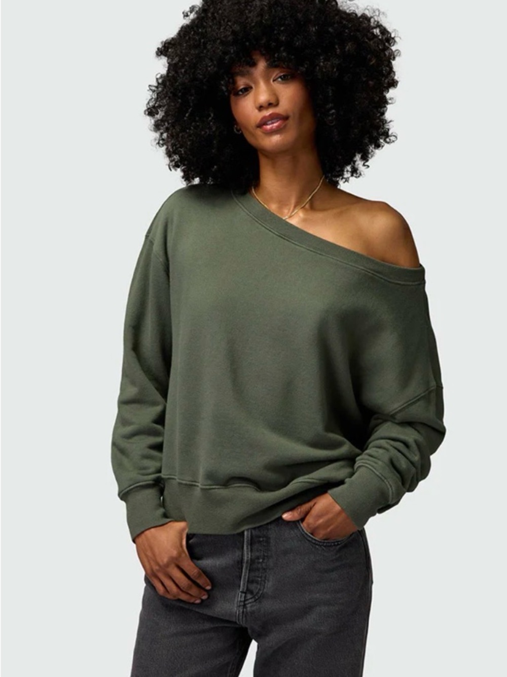 Spiritual Gangster Off-Shoulder Green Women's sweater